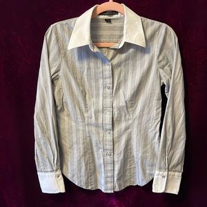Express Grey and White Pinstripe Button Up Size Small
